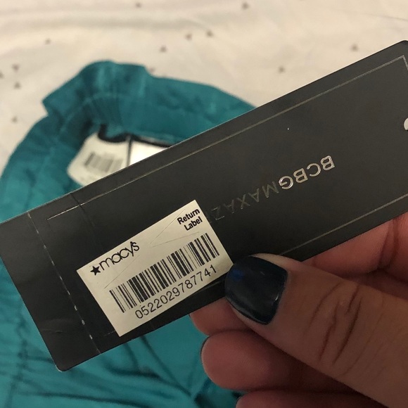 NWT BCBGMAXAZRIA Teal Bennet Satin Cuffed Pants - Picture 8 of 8
